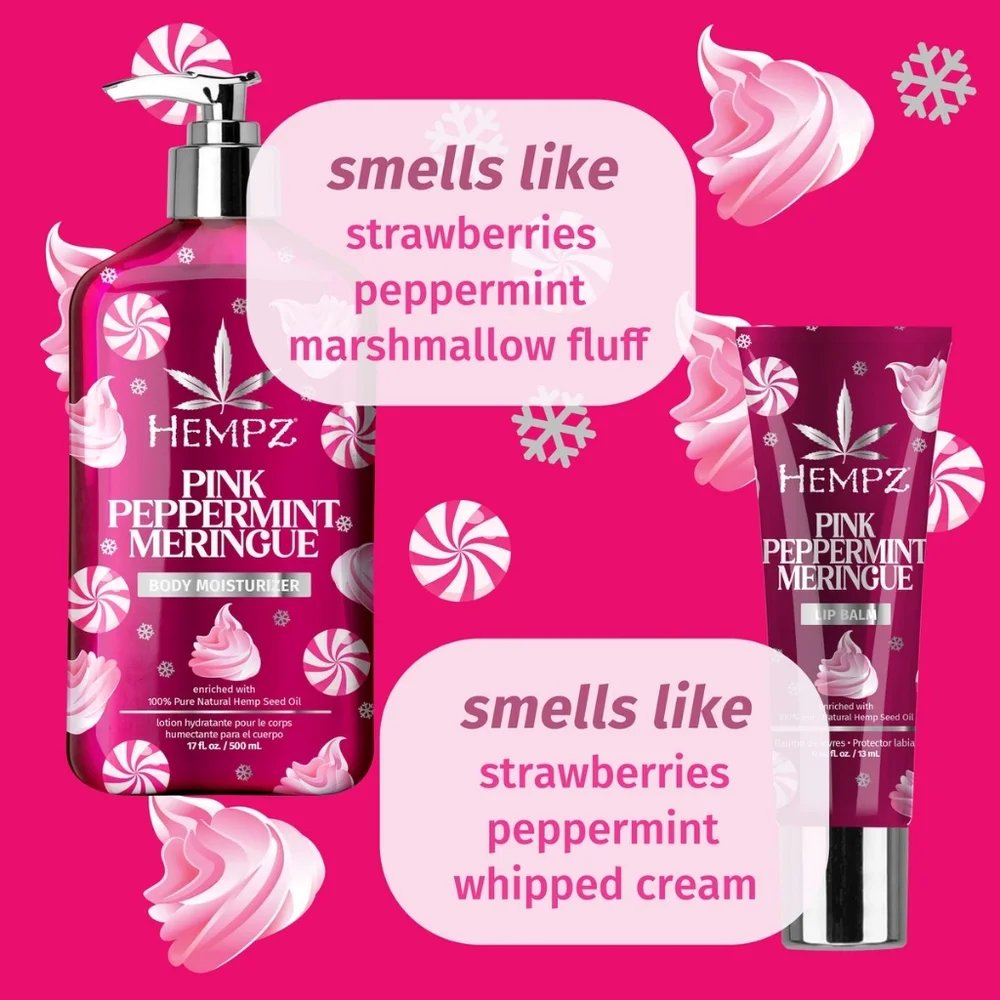 HEMPZ Pink Peppermint Meringue Gift Set Body Moisturizer + Lip Balm - Picture 1 of 5